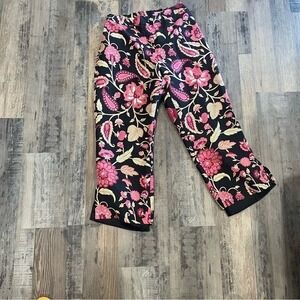 ICE Womens 100% Silk Beaded Floral Paisley Cropped Pants Black Pink Size 4